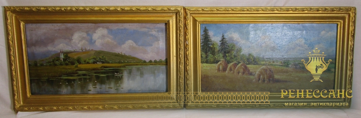 Картины парные «Озеро, поле» масло, «Шперл» 1946 год №8417