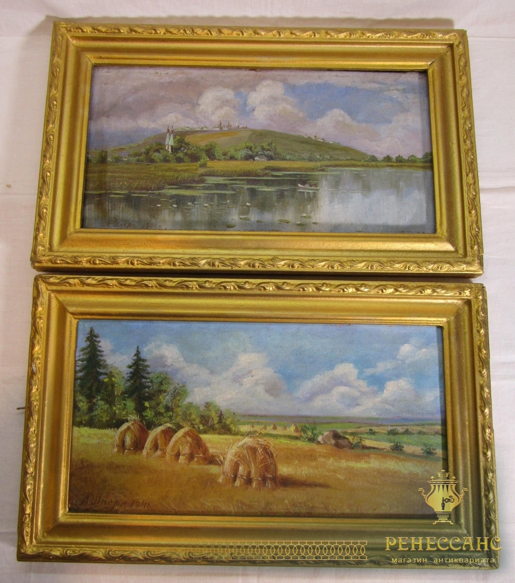 Картины парные «Озеро, поле» масло, «Шперл» 1946 год №8417