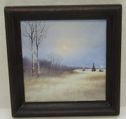 Картина «Пейзаж. Зима. Церковь» оргалит, масло «В.И.» №5455