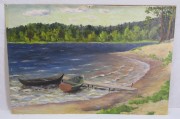 Картина «Сосново Озеро Лодка»1960 годы №6319