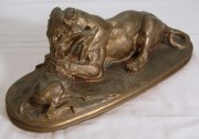Скульптура старинная «Пантера и антилопа» Бронза, позолота «Barye» №8428