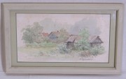 Картина старинная «Сарайчик в деревне» акварель Ефанкин №9667